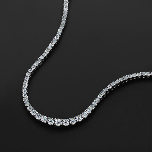 SET Moissanite Tennis Necklace in 925 Sterling Sliver Plated with 18k White Gold