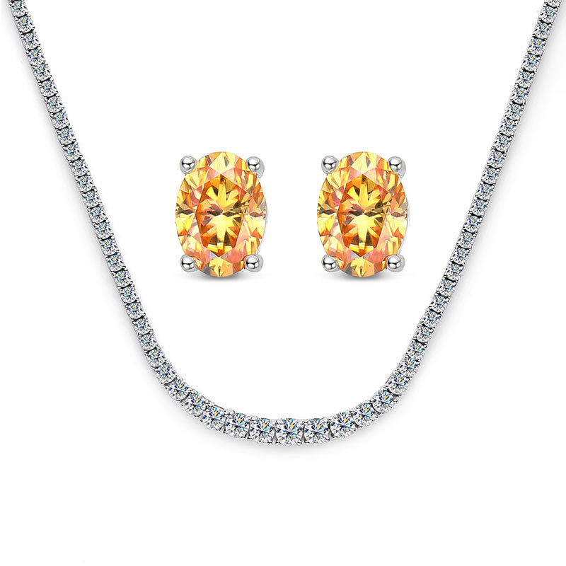 SET Moissanite Tennis Necklace in 925 Sterling Sliver Plated with 18k White Gold