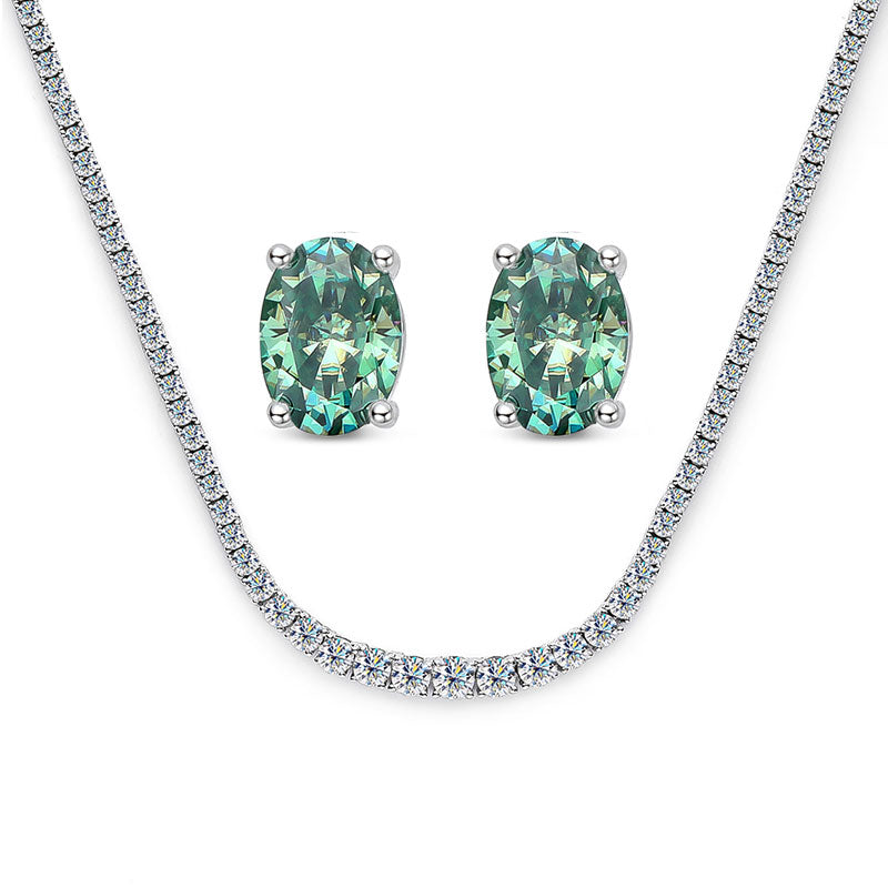SET Moissanite Tennis Necklace in 925 Sterling Sliver Plated with 18k White Gold
