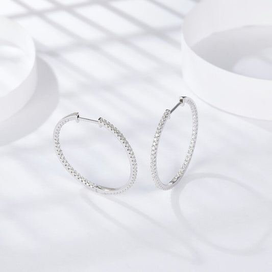 Pendientes de moissanita en forma de bucle de plata de ley 925, 1,2 mm de diámetro, diamante cultivado en laboratorio (vvs1)