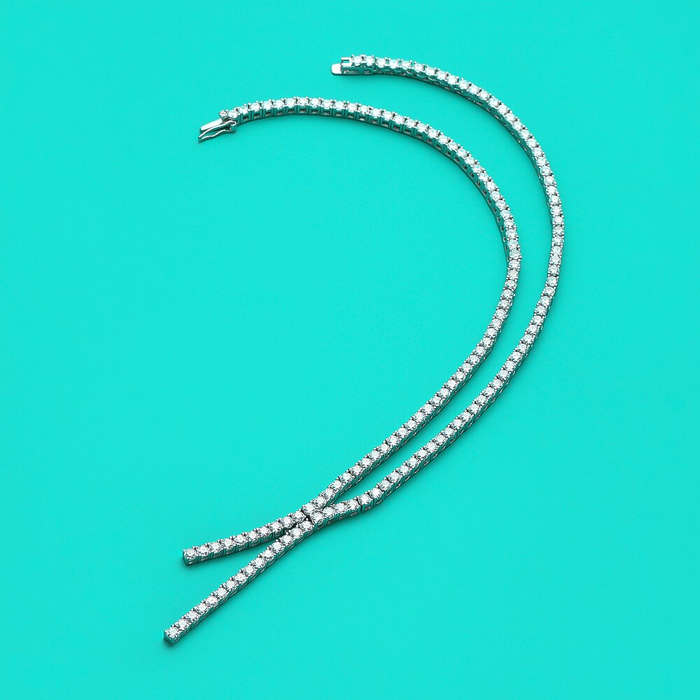Moissanite Tennis Tie Necklace in 925 Sterling Sliver Plated 18k White Gold