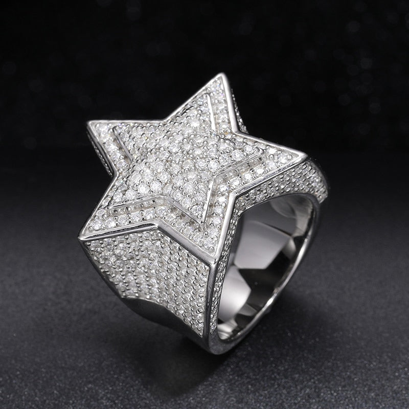 Certificate Moissanite Star Ring, 925 Sterling Silver