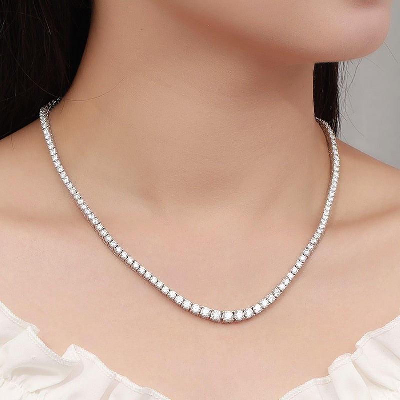 SET Moissanite Tennis Necklace in 925 Sterling Sliver Plated with 18k White Gold