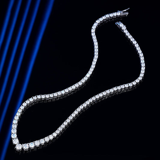 Moissanite Tennis V Style Necklace, 925 Sterling Sliver Plated 18k White Gold