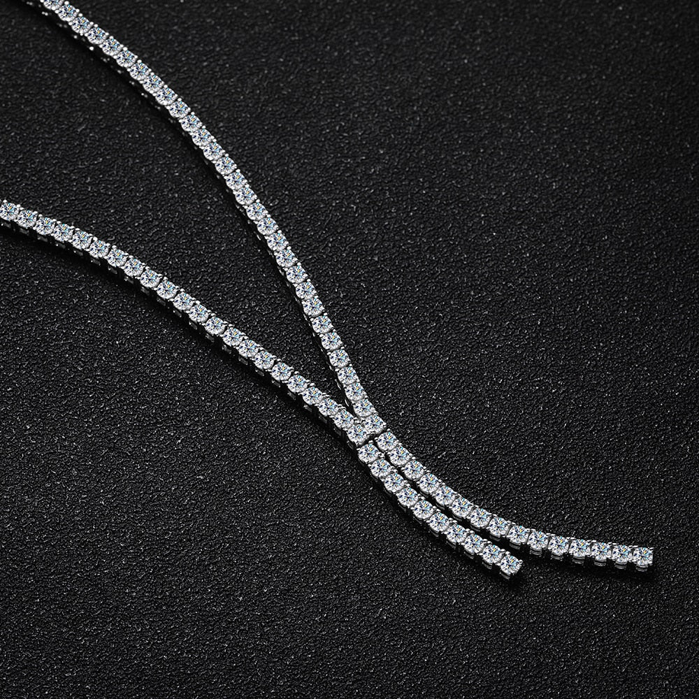 Moissanite Tennis Tie Necklace in 925 Sterling Sliver Plated 18k White Gold