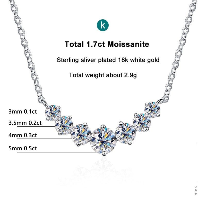 Collar de moissanita con certificado, plata de ley 925 bañada en oro blanco de 18 quilates.