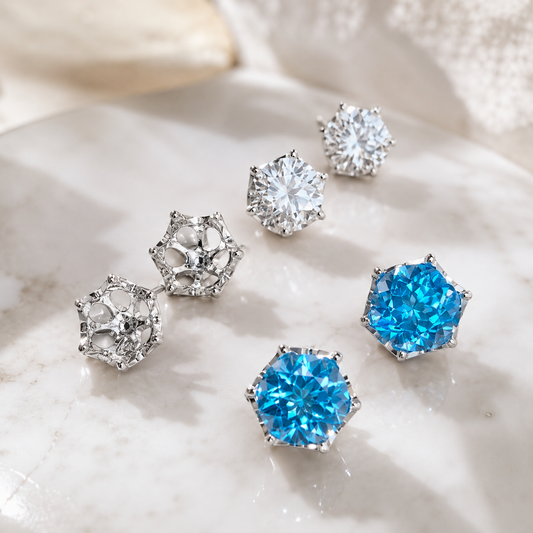 Round Diamond Earrings in 925 Sterling Silver