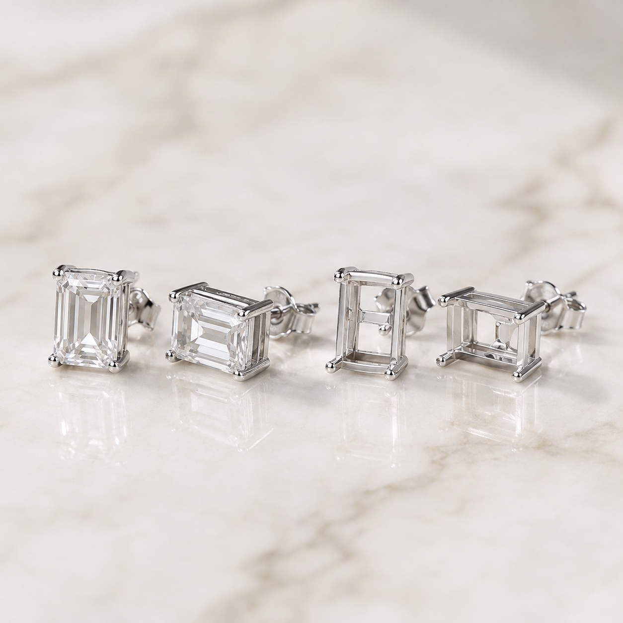 Emerald Cut Diamond Earrings in 925 Sterling Silver