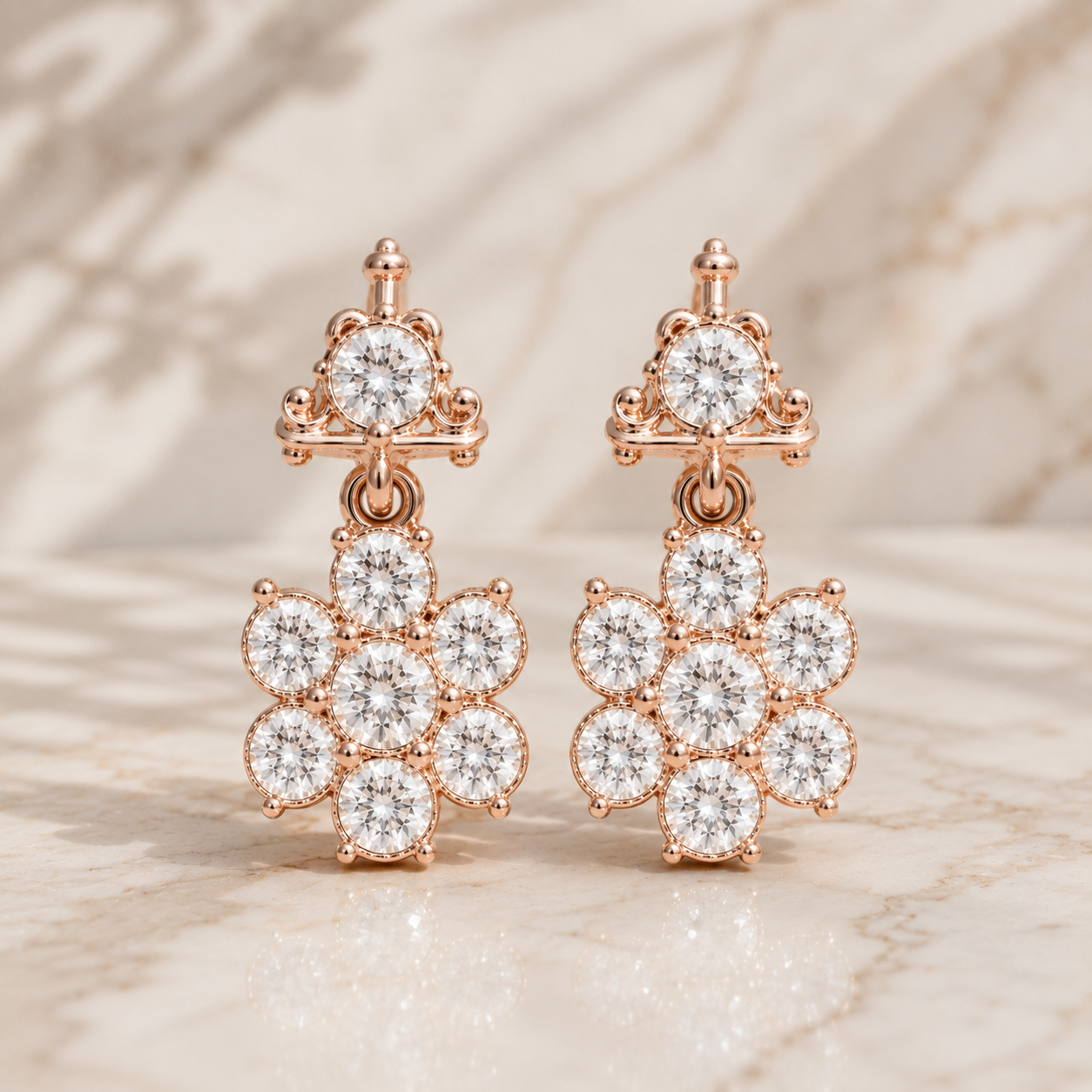 Flower Diamond Earrings in 925 Sterling Silver