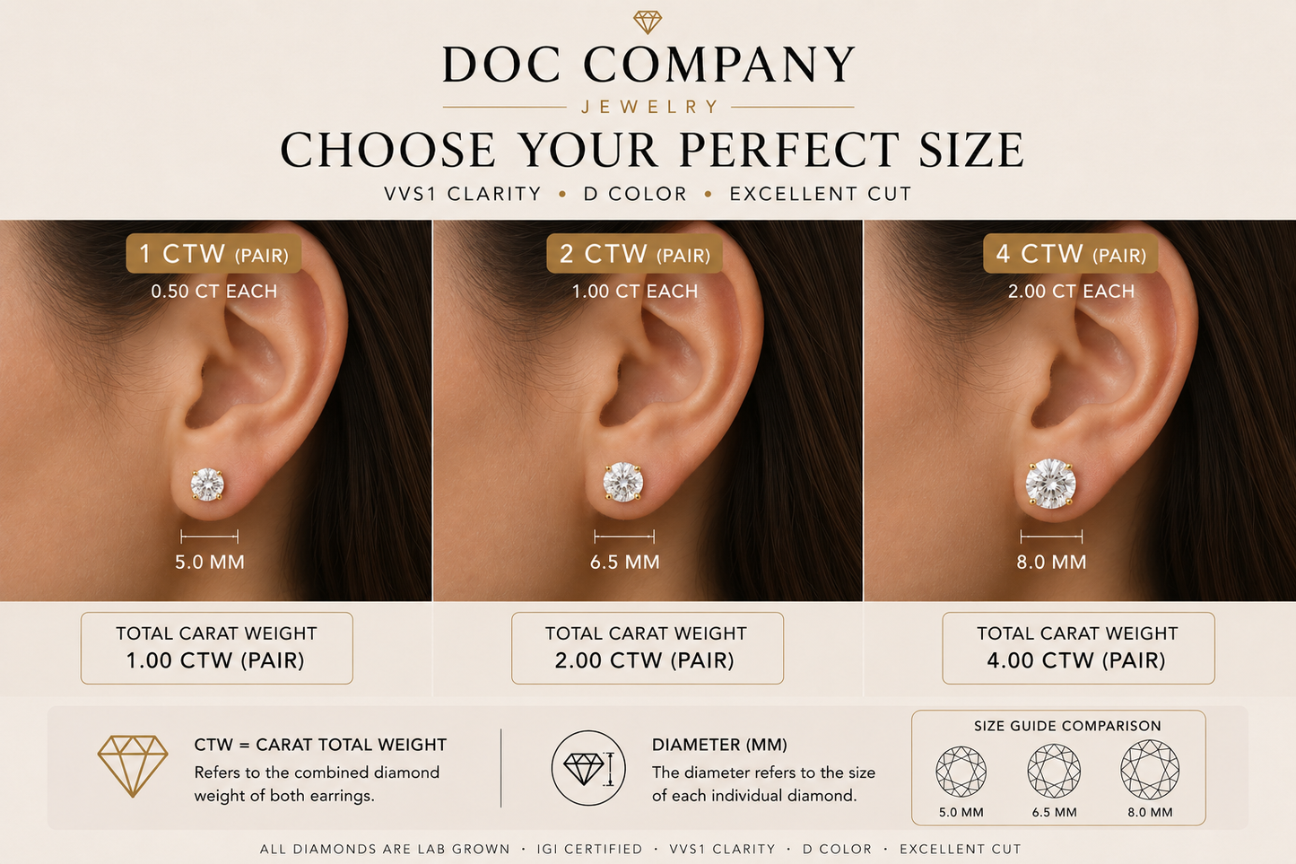 Round Diamond Earrings in 925 Sterling Silver
