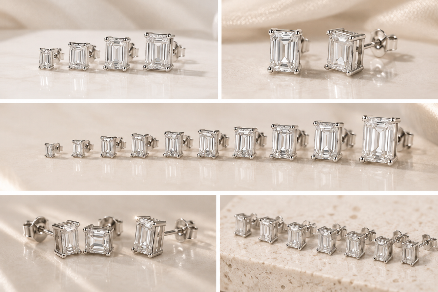 Emerald Cut Diamond Earrings in 925 Sterling Silver