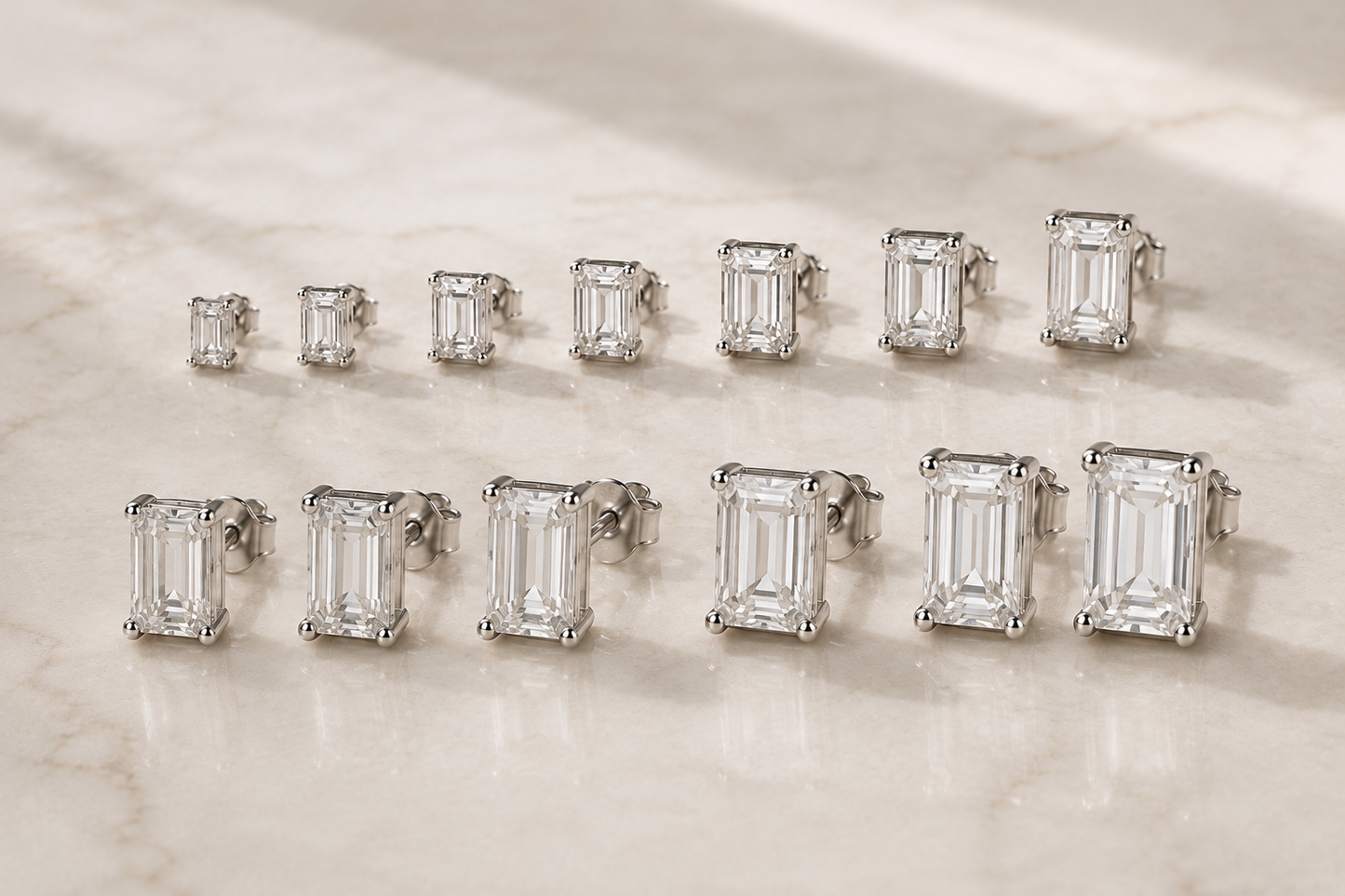 Emerald Cut Diamond Earrings in 925 Sterling Silver