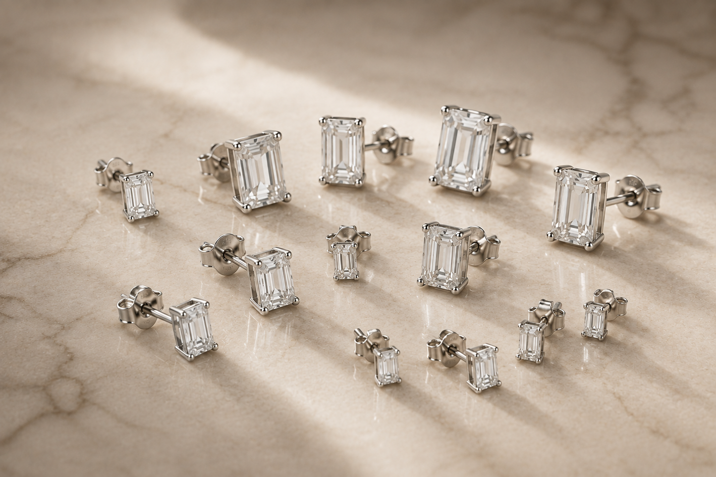Emerald Cut Diamond Earrings in 925 Sterling Silver