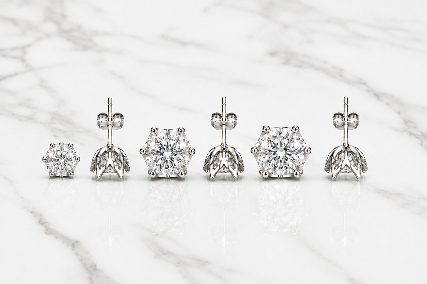 Round Diamond Earrings in 925 Sterling Silver