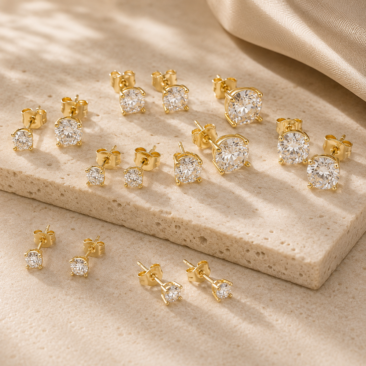 Round Diamond Earrings in 14K Gold