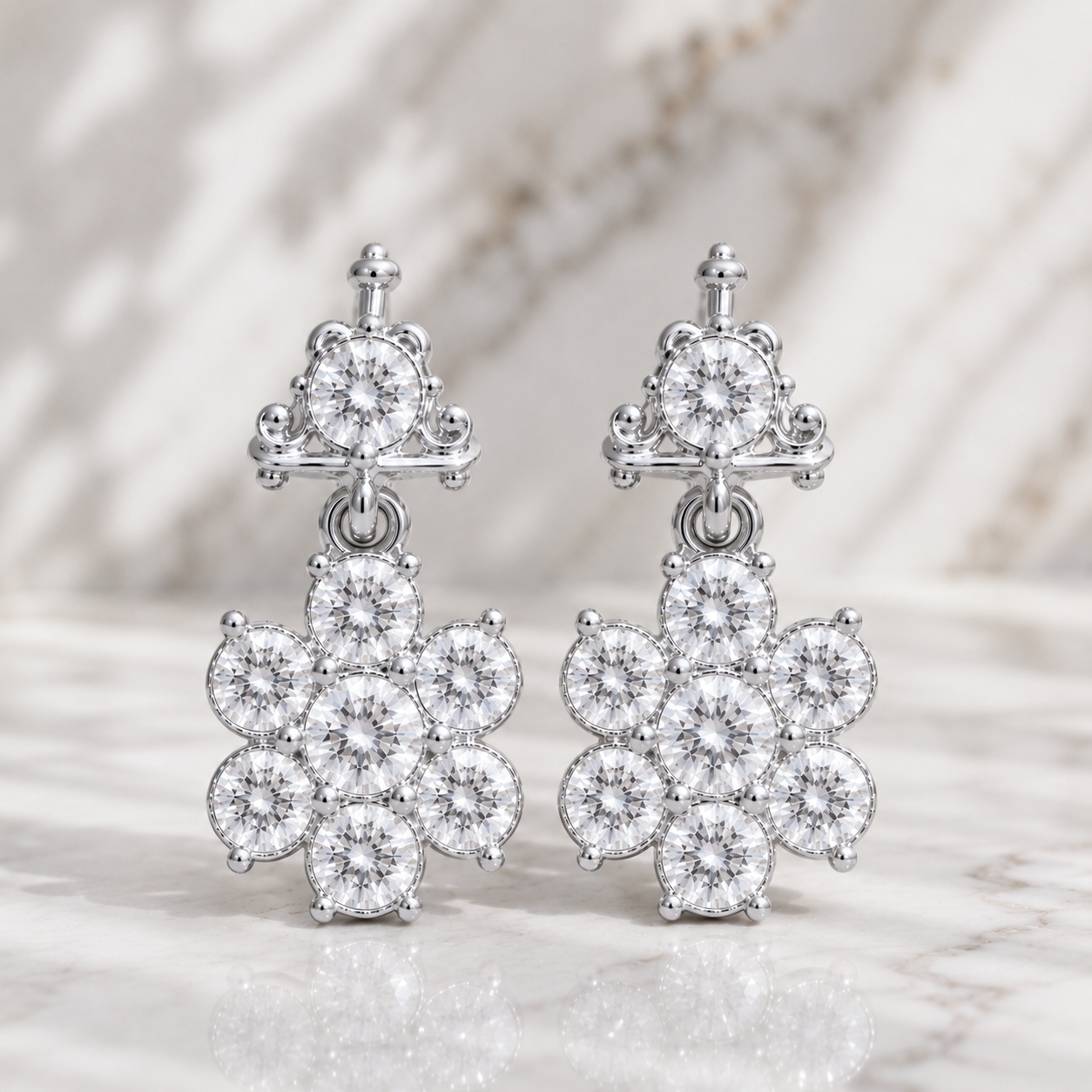 Flower Diamond Earrings in 925 Sterling Silver