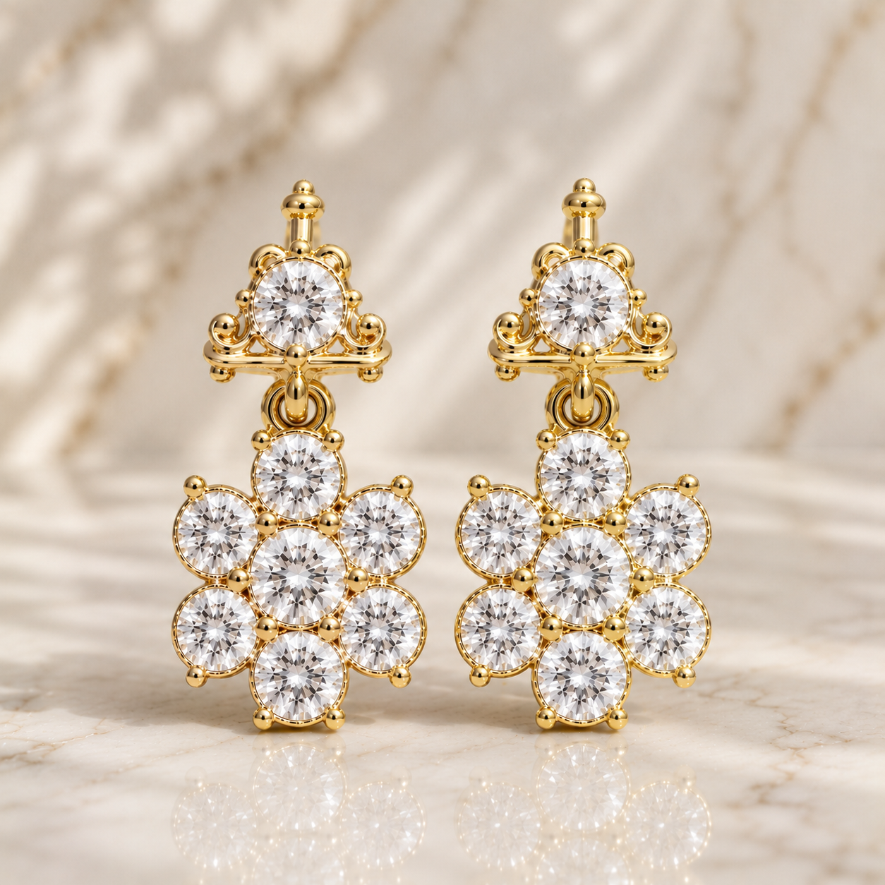 Flower Diamond Earrings in 925 Sterling Silver