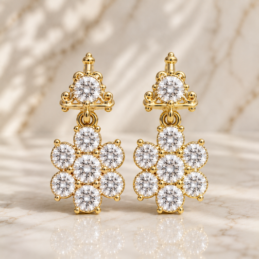 Flower Diamond Earrings in 925 Sterling Silver