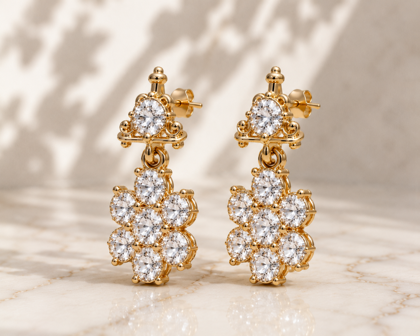 Flower Diamond Earrings in 925 Sterling Silver