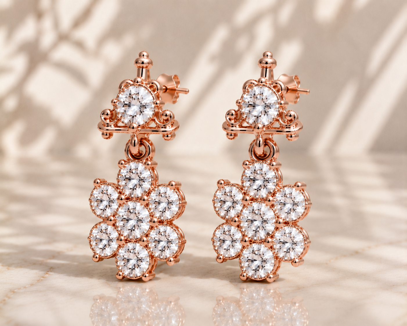 Flower Diamond Earrings in 925 Sterling Silver