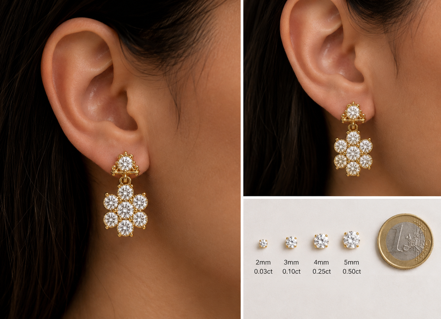 Flower Diamond Earrings in 925 Sterling Silver