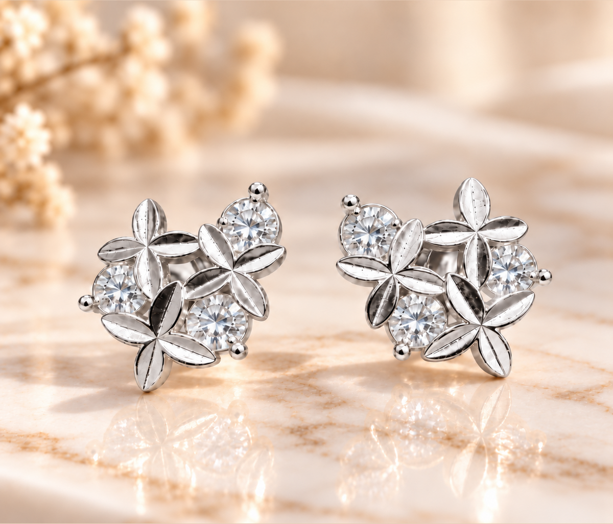 3mm Diamond Earrings in 925 Sterling Silver