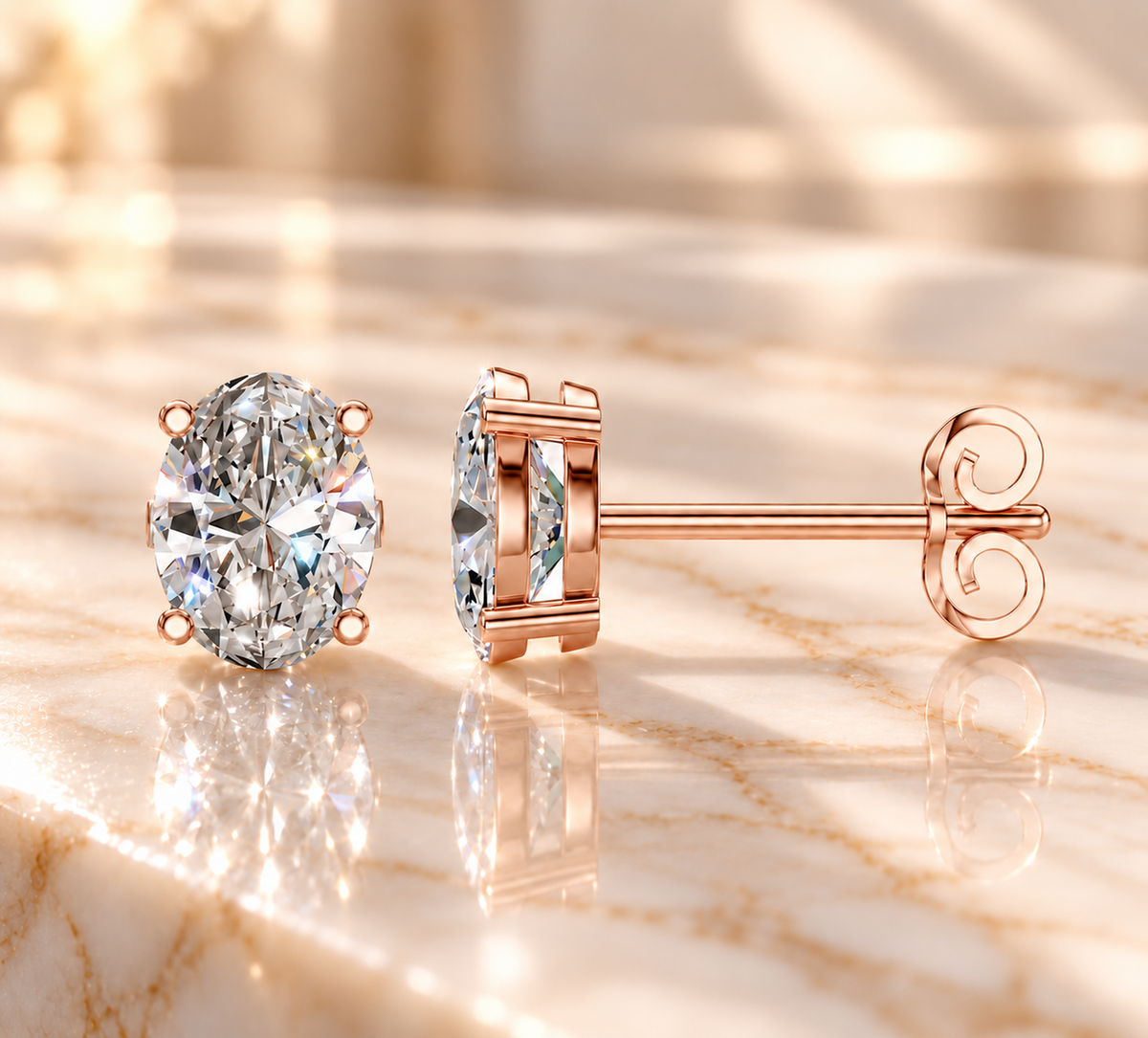 Oval Diamond Earrings in 925 Sterling Silver