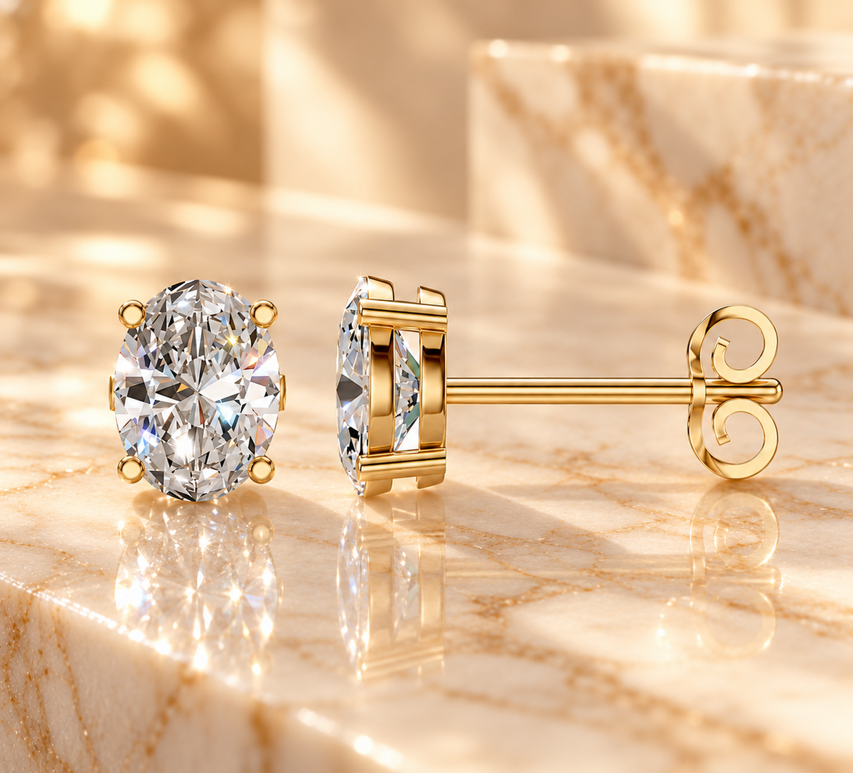 Oval Diamond Earrings in 925 Sterling Silver
