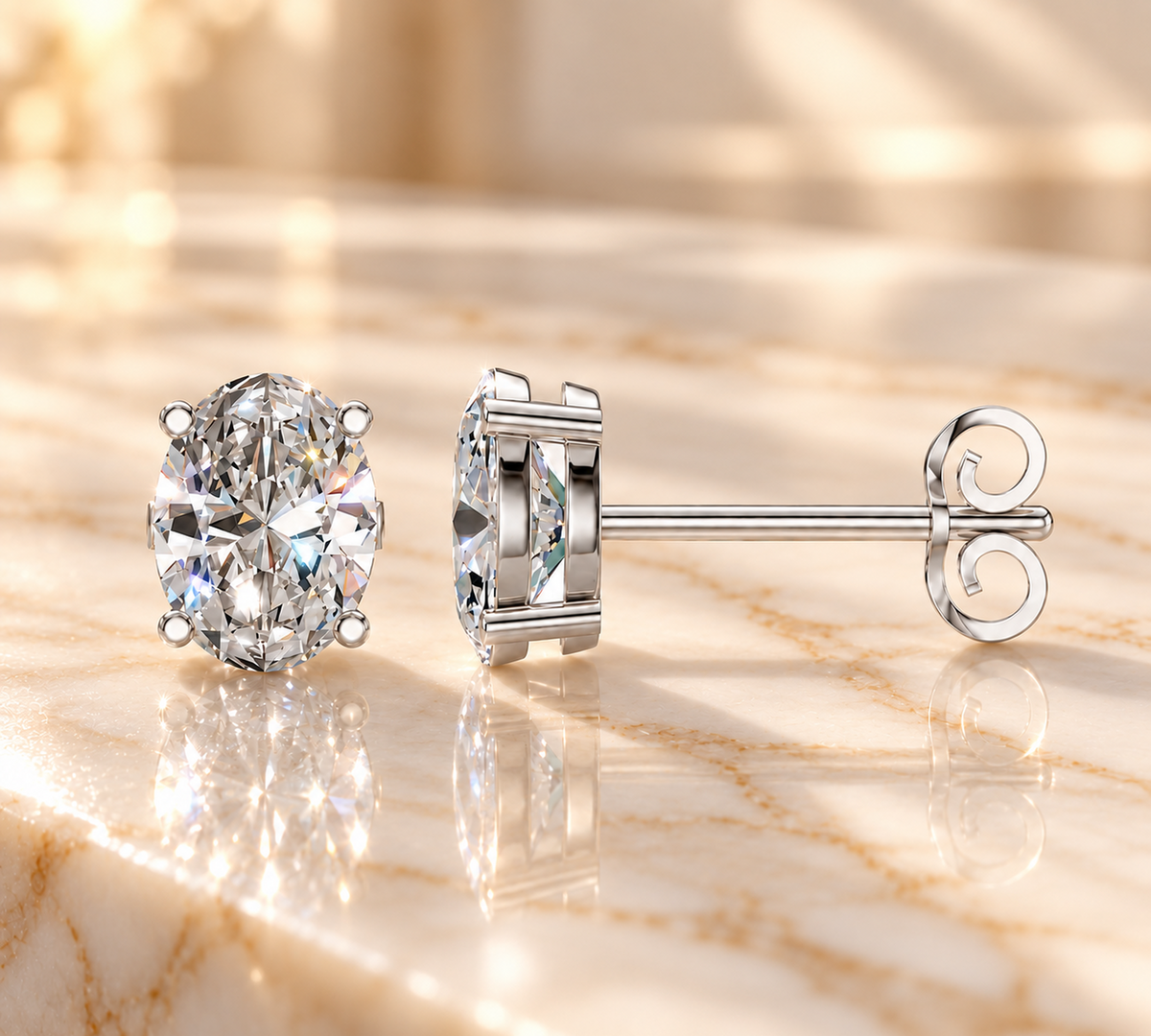 Oval Diamond Earrings in 925 Sterling Silver