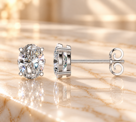 Oval Diamond Earrings in 925 Sterling Silver