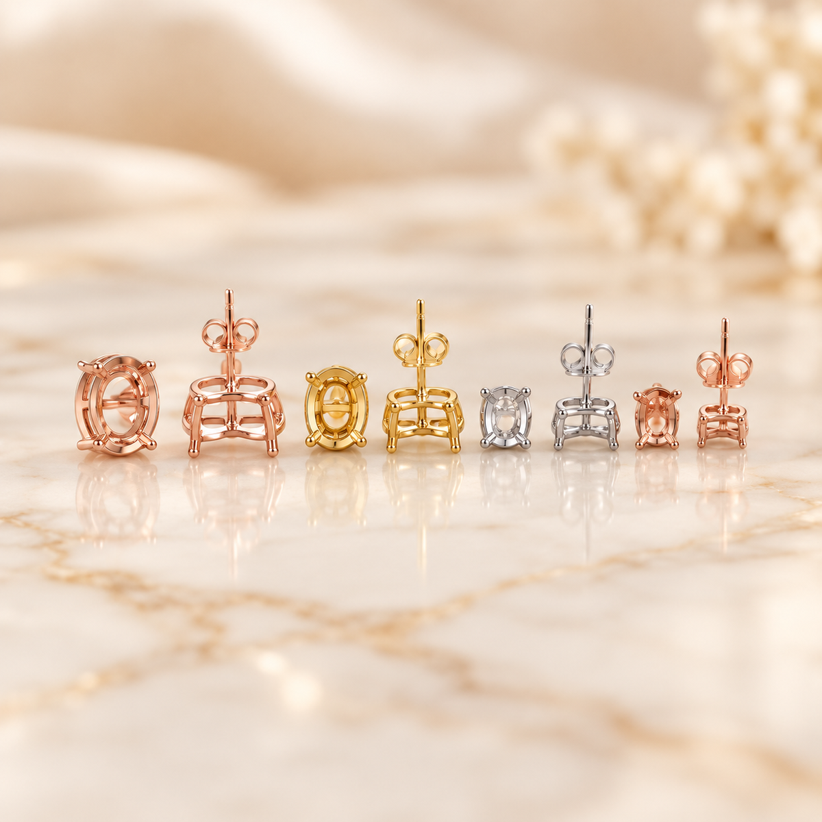 Oval Diamond Earrings in 925 Sterling Silver