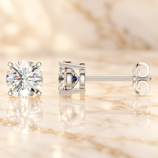 Round Diamond Earrings in 925 Sterling Silver