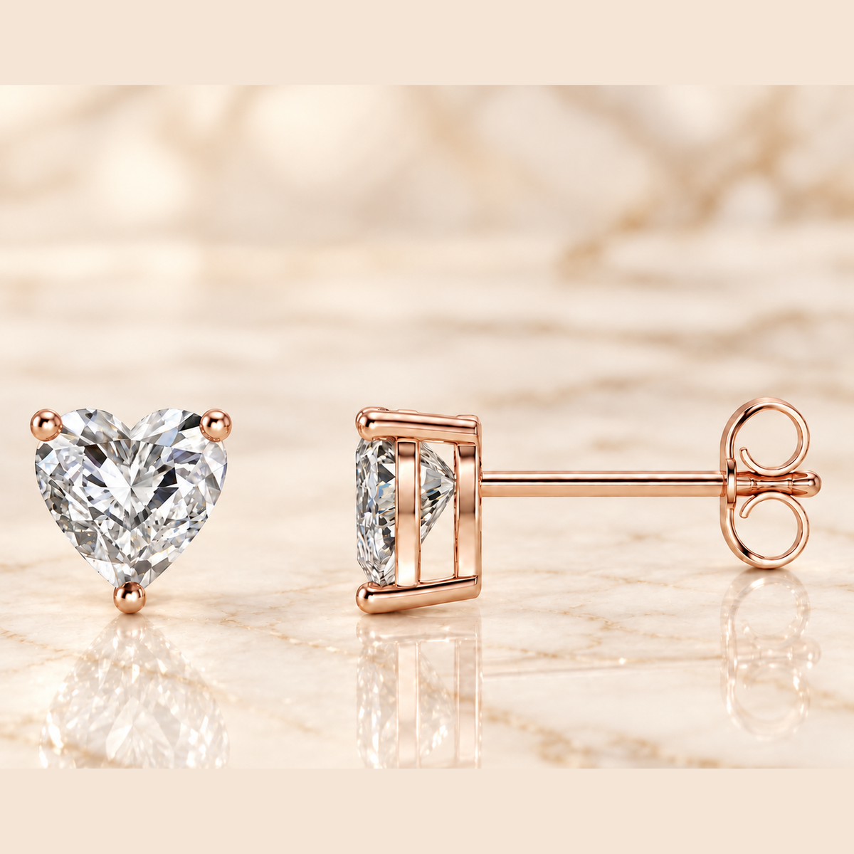 Heart-Cut Diamond Stud Earrings in 925 Sterling Silver