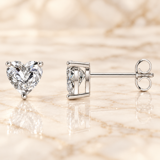 Heart-Cut Diamond Stud Earrings in 925 Sterling Silver