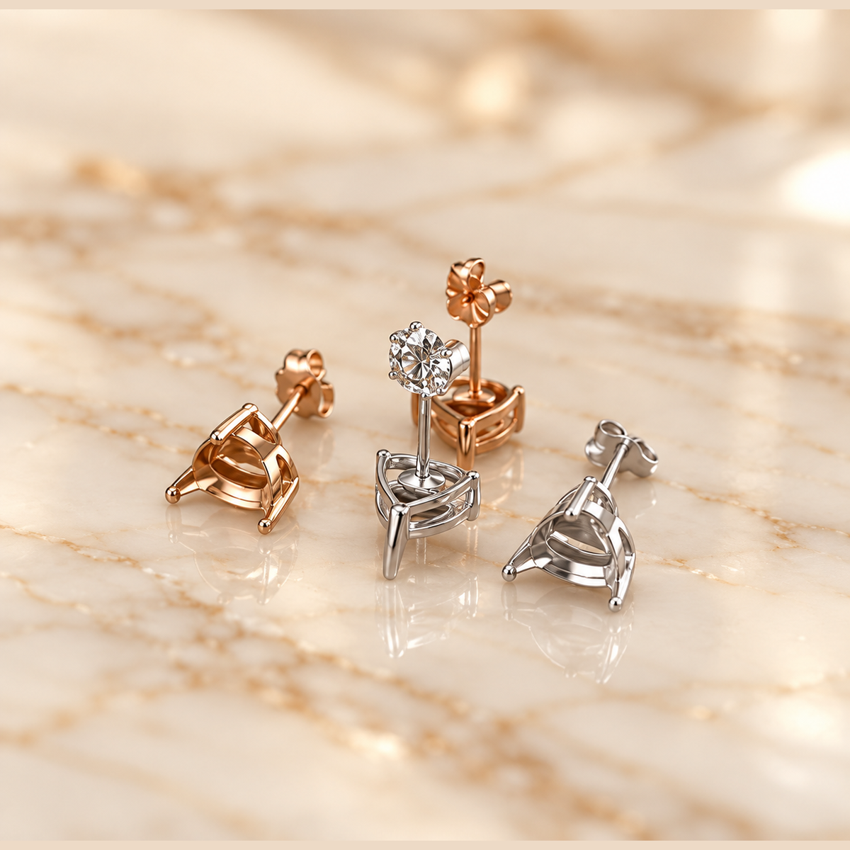 Heart-Cut Diamond Stud Earrings in 925 Sterling Silver
