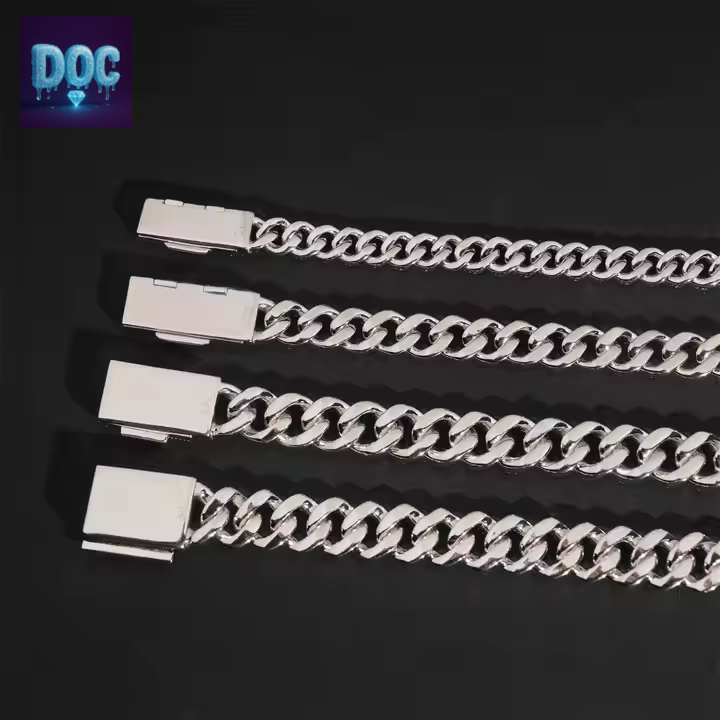 8mm, 10mm, 12mm, 13mm Moissanite Cuban Chain in 925 Sterling Silver