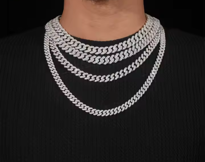 8mm, 10mm, 12mm, 13mm Moissanite Cuban Chain in 925 Sterling Silver