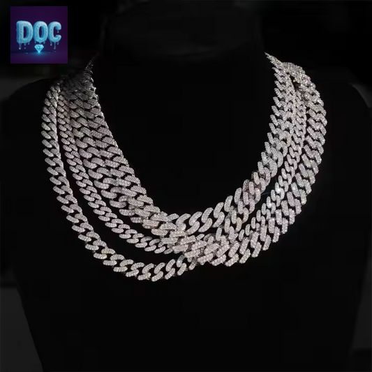 8mm, 10mm, 12mm, 13mm Moissanite Cuban Chain in 925 Sterling Silver