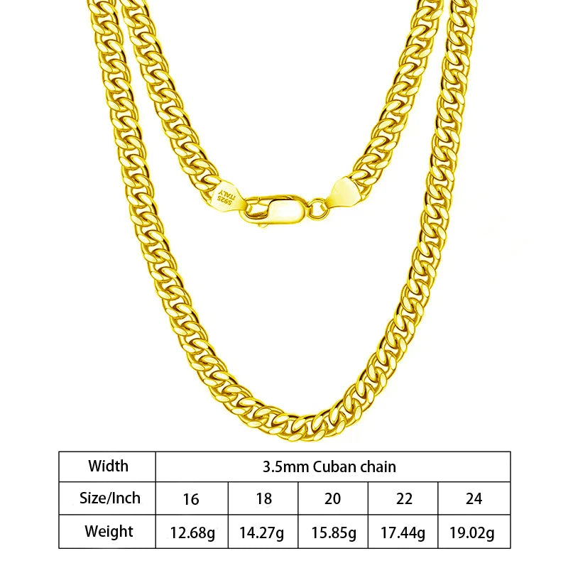 1.8mm 2.3mm 3mm 3.5mm 4mm 5mm 6mm 7mm Diamond Cut Cuban Chain in 925 Sterling Silver with 18K Gold Plated