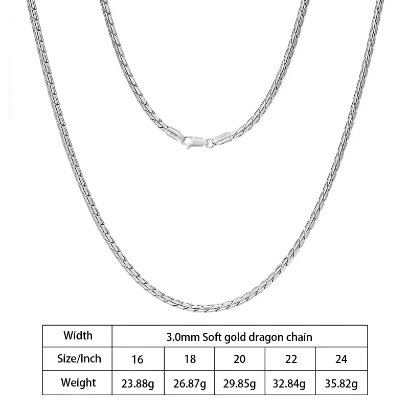 3mm Soft Gold Dragon Chain in 925 Sterling Silver with 18K Gold Plated