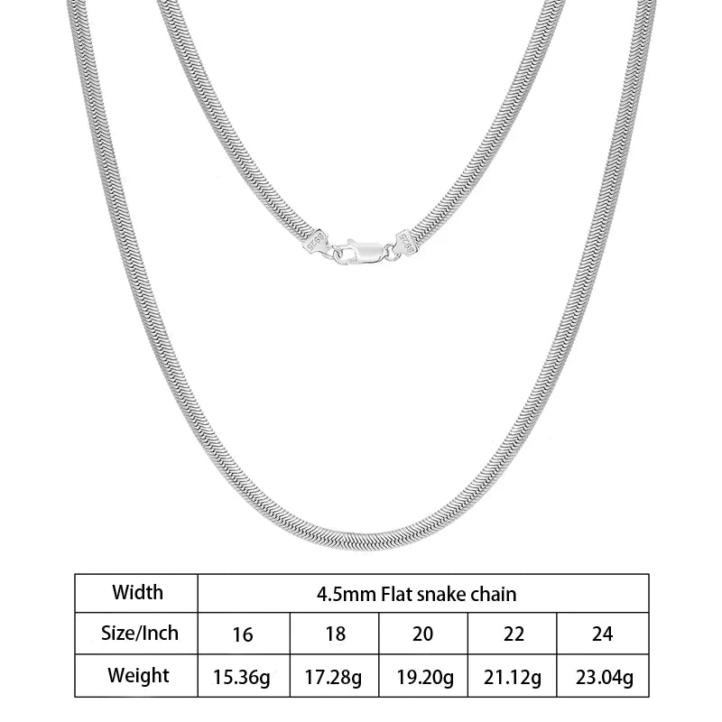 4.5mm Flat Snake Chain in 925 Sterling Silver with 18K Gold Plated.