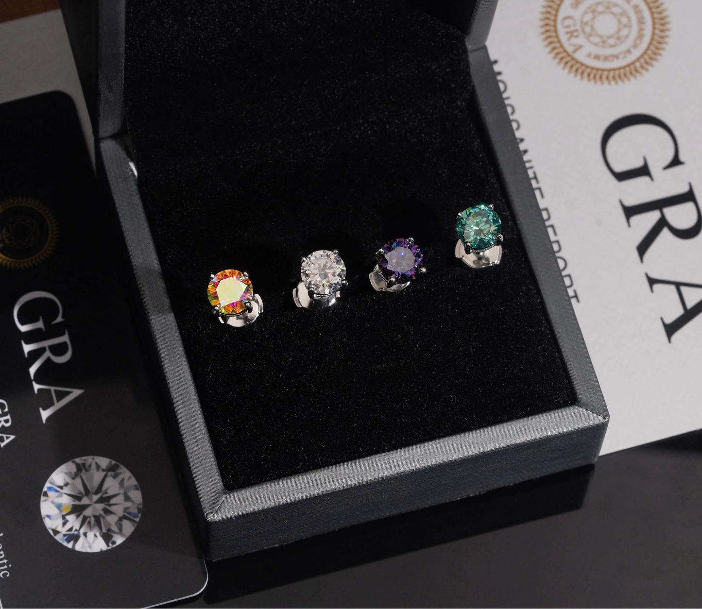 Round Colorful 6.5mm Moissanite Earrings in 925 Sterling Silver