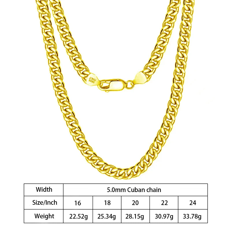 1.8mm 2.3mm 3mm 3.5mm 4mm 5mm 6mm 7mm Diamond Cut Cuban Chain in 925 Sterling Silver with 18K Gold Plated