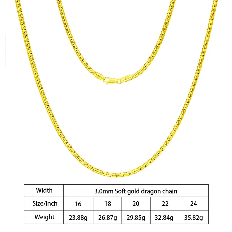 3mm Soft Gold Dragon Chain in 925 Sterling Silver with 18K Gold Plated