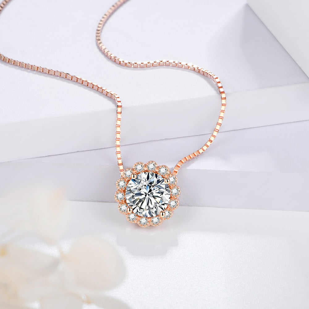 18K Rose Gold Plated Pendant in 925 Sterling Silver, 8.0mm - 2CT Moissanite