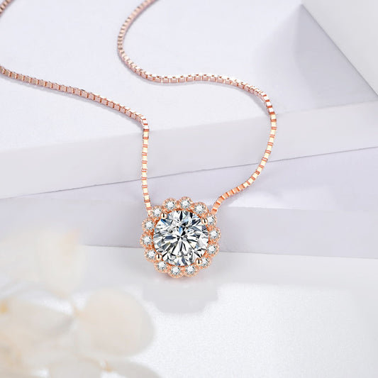 18K Rose Gold Plated Pendant in 925 Sterling Silver, 8.0mm - 2CT Moissanite