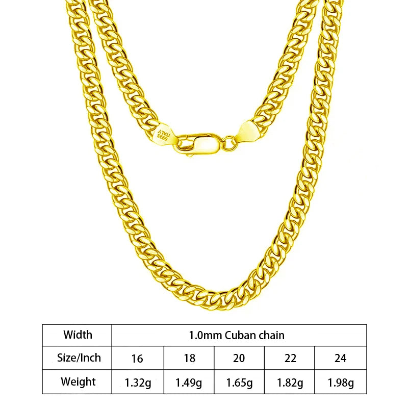 1.8mm 2.3mm 3mm 3.5mm 4mm 5mm 6mm 7mm Diamond Cut Cuban Chain in 925 Sterling Silver with 18K Gold Plated