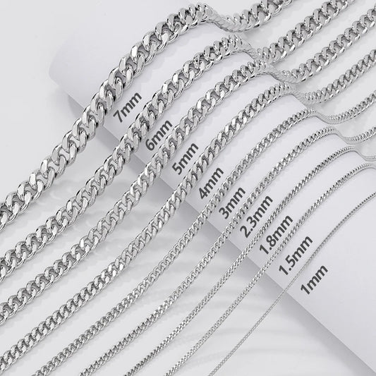 1.8mm 2.3mm 3mm 3.5mm 4mm 5mm 6mm 7mm Diamond Cut Cuban Chain in 925 Sterling Silver with 18K Gold Plated