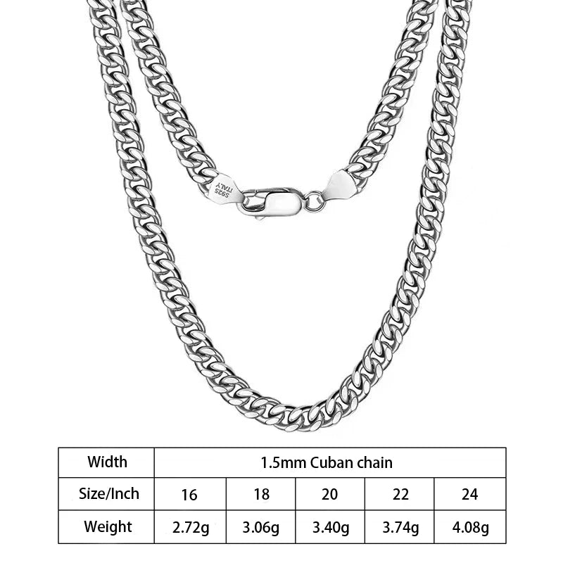 1.8mm 2.3mm 3mm 3.5mm 4mm 5mm 6mm 7mm Diamond Cut Cuban Chain in 925 Sterling Silver with 18K Gold Plated