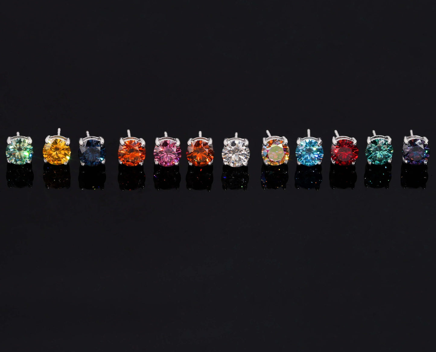 Round Colorful 6.5mm Moissanite Earrings in 925 Sterling Silver